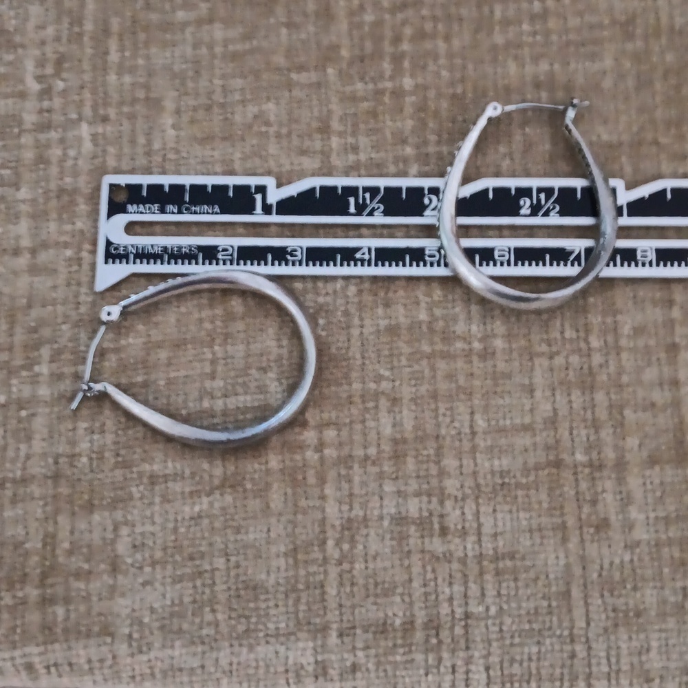 Silver Tone Rhinestone Loop Earrings - Picture 3 of 6